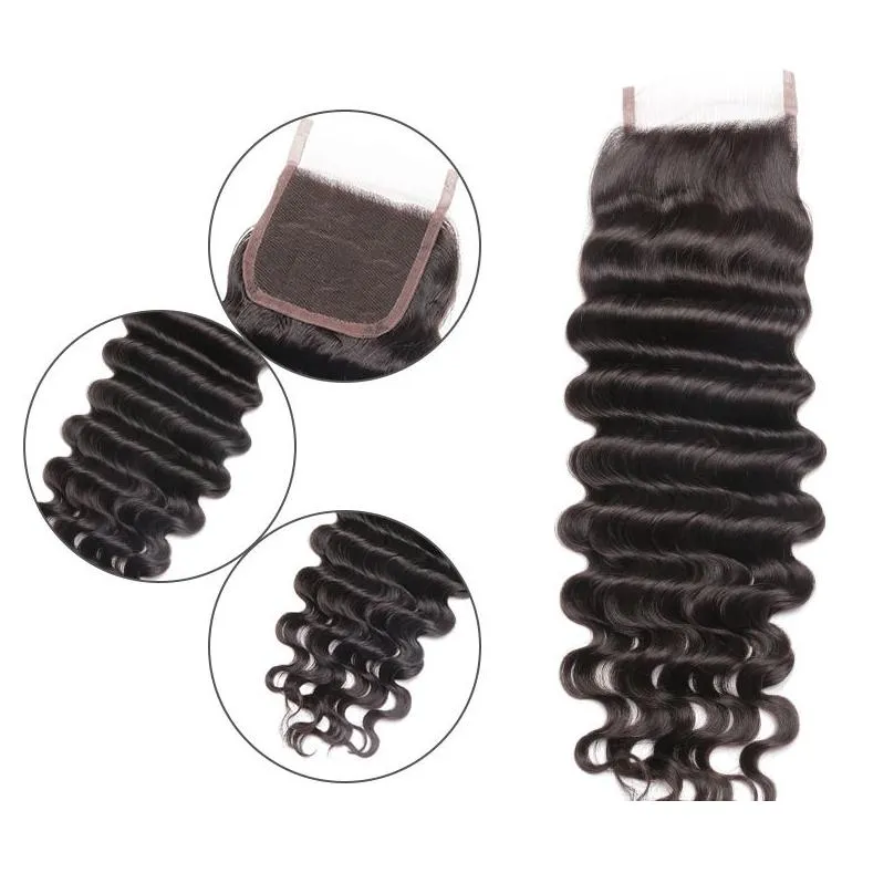 4x4 Transparent Lace Closures Body Loose Deep Wave Jerry Curly Kinky Curly Human Hair Middle Free 3 Parts Closure