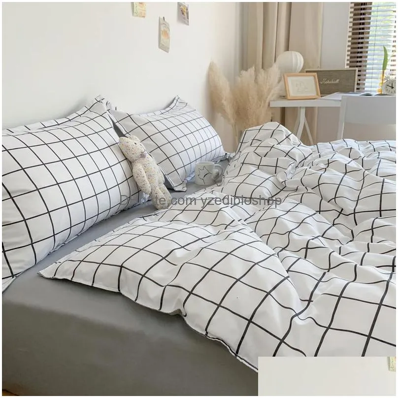 bedding sets nordic duvet cover and bedsheet 220x240 quilt fashion 150x200 luxury set soft plaid bed linen 230213