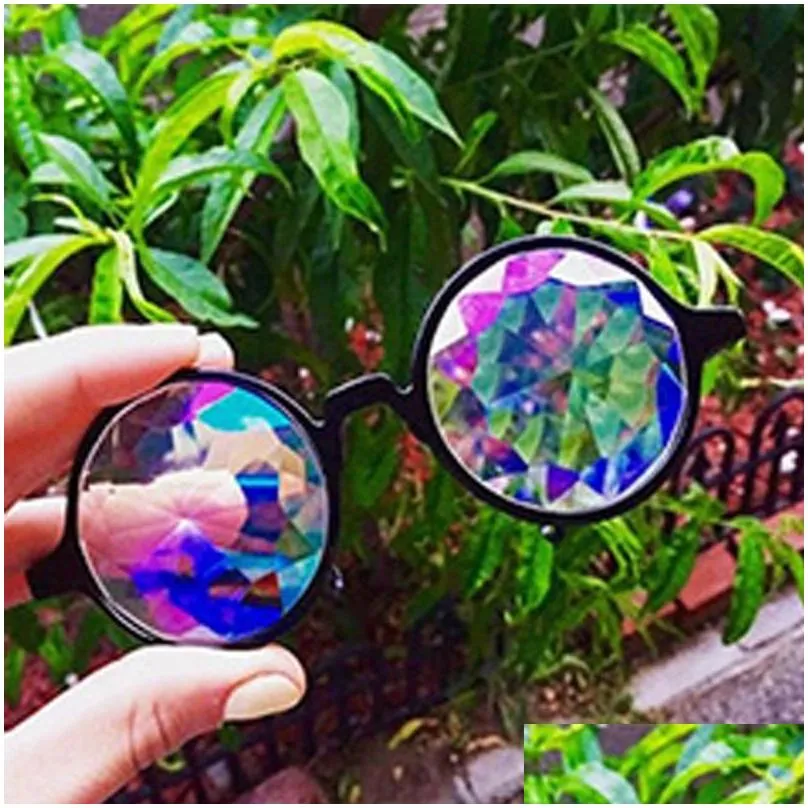 sunglasses pair clear round glasses kaleidoscope eyewears crystal lens party rave female mens queen giftssunglassessunglasses