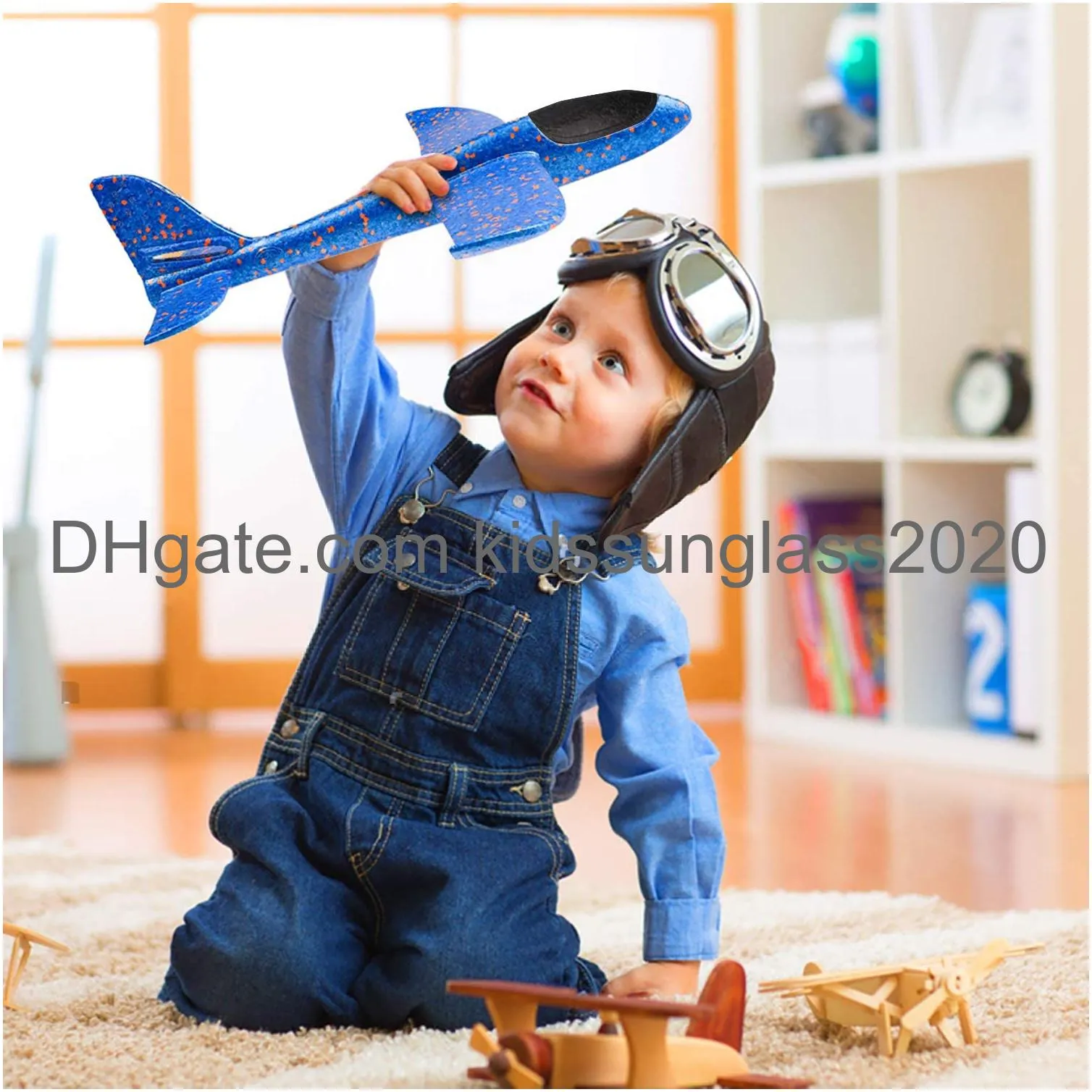 watinc airplane 14.5inch manual foam flying glider planes throwing fun challenging games outdoor sports toy model air plane two flight modes blue orange aircraft for boys girls