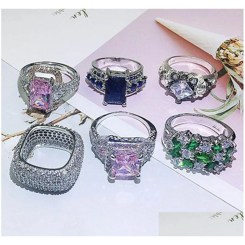 plated colors big gem lady fashion band rings exaggerated rhinestone ring mix different style and size 1620