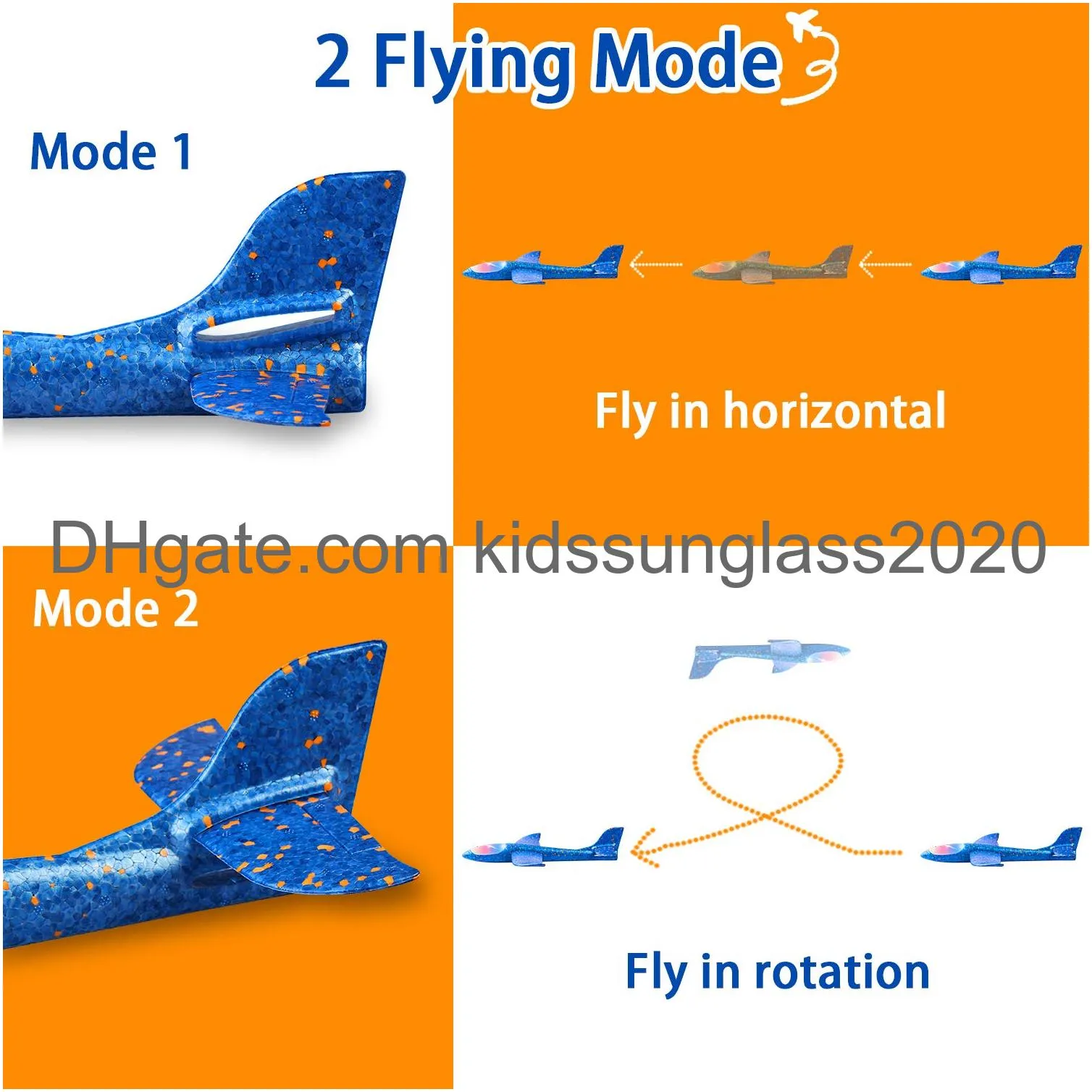 led light airplane 17.5 large throwing foam plane 2 flight mode glider plane flying toy for kids gifts for 3 4 5 6 7 8 9 years old boy outdoor sport toys birthday party favors foam airplane