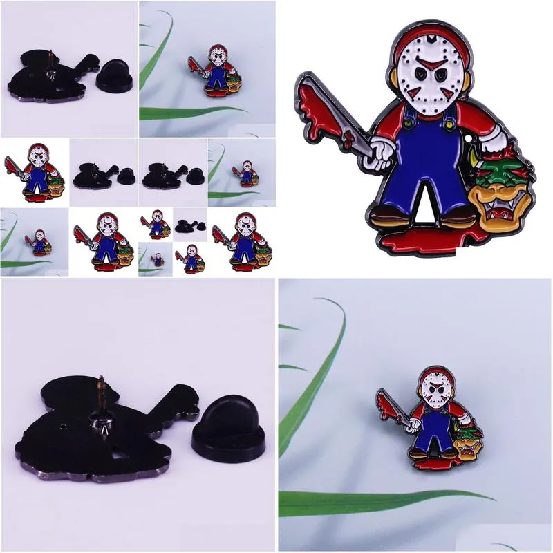 Game Cartoon Cosplay Friday the 13th Jason Voorhees Cute Enamel Metal Backpack Clothes Coat Lapel Badge Brooch Pin