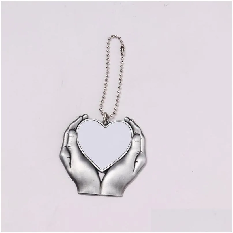 sublimation metal ornaments hand holding heart decoration party supplies car hang decorations