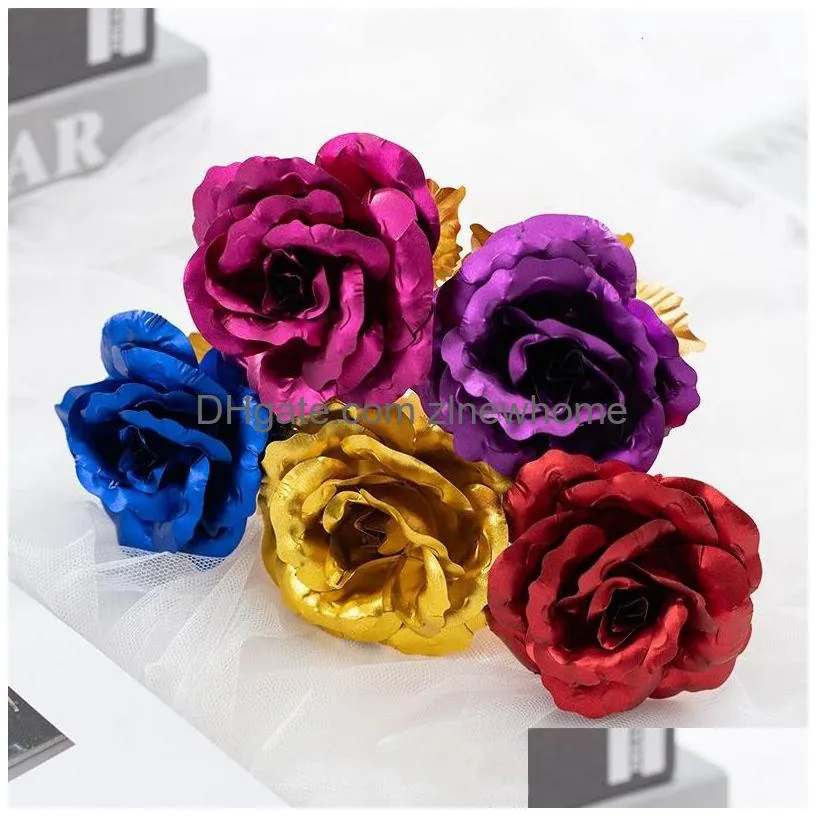 Decorative Flowers & Wreaths Valentines Ceremony Wedding Decorative Flowers 24K Foil Plated Gold Rose Flower Creative Mothers Day Gift Dhcdj