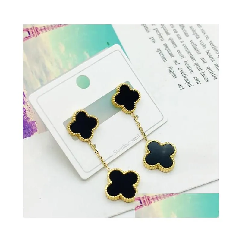 Fashion Vintage 4/Four Leaf Clover Desinger Earrings Silver 18K Gold Plated for Women Titanium Stainless Steel Wedding Jewelry Gift