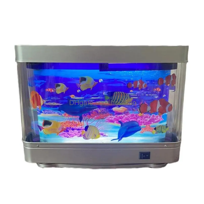 aquariums simulation ornamental fish tank lamp aquarium sea view small table home night decoration desktop 230923