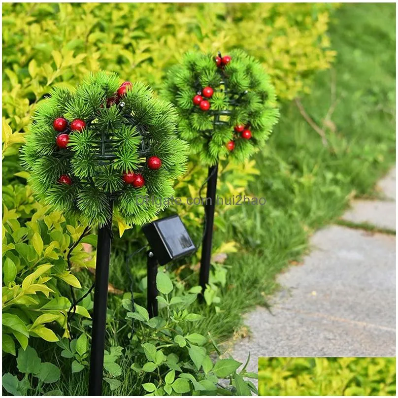2-in-1 led solar light pine needles balls lawn stakes lamp waterproof outdoor garden yard art for home courtyard christmas decoration