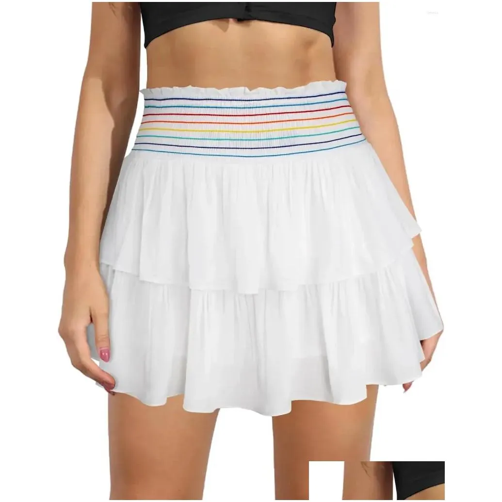 Skirts Women Cute High Waist Ruffle Mini Skirt Layered Hem Flared Flowy Casual Swing Beach Short