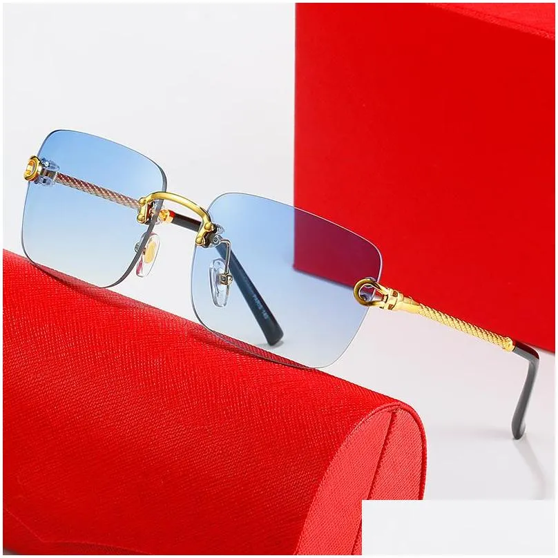 mens designer sunglasses leopard head composite metal rimless optical frame classic rectangle square luxury gold sunshade sunglass carti frame glasses