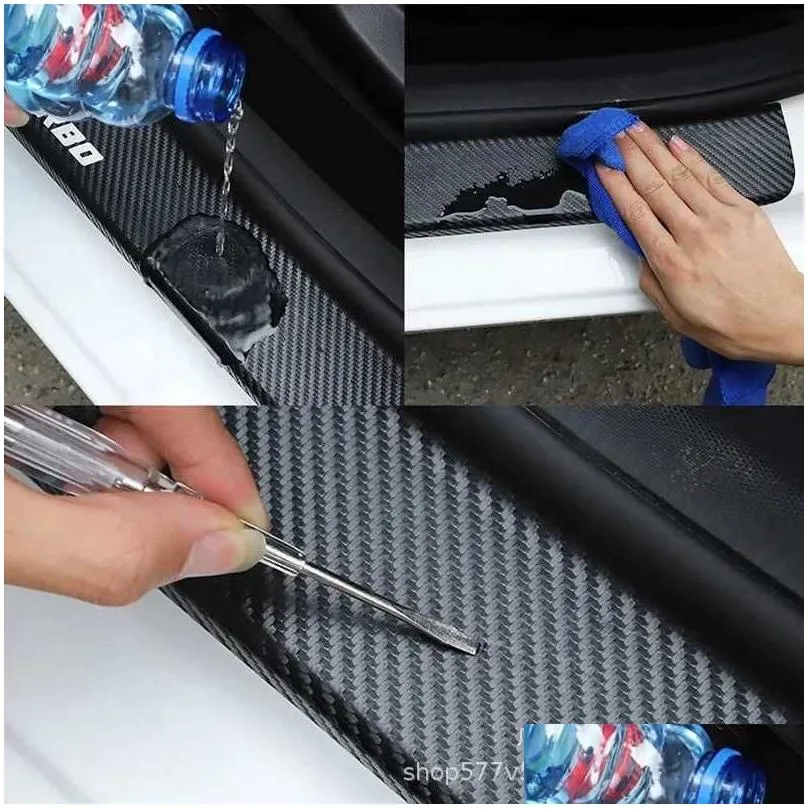 Carbon Fiber Car Door Sticker Auto Threshold Trunk Anti Scratch Protective Film Strips Universal Waterproof Accessories