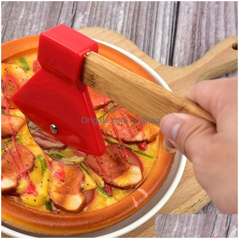 tools axe bamboo handle pizza cutter rotating blade home kitchen cutting tool inventory wholesale