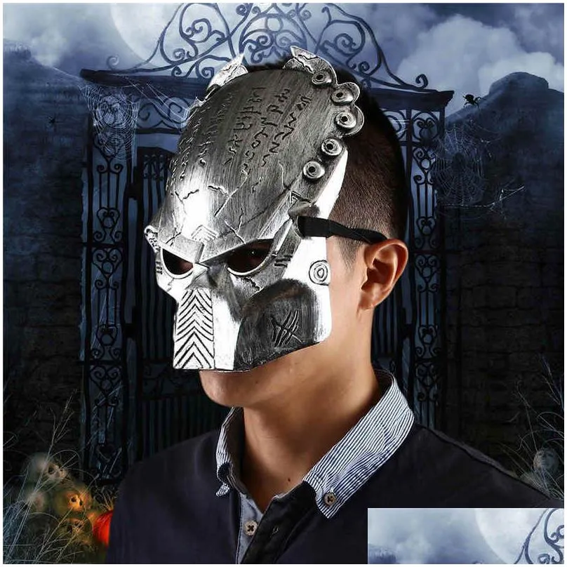 cool predator masquerade masks halloween props silver full face mardi gras film cosplay mens mask for festive gift masquerade party