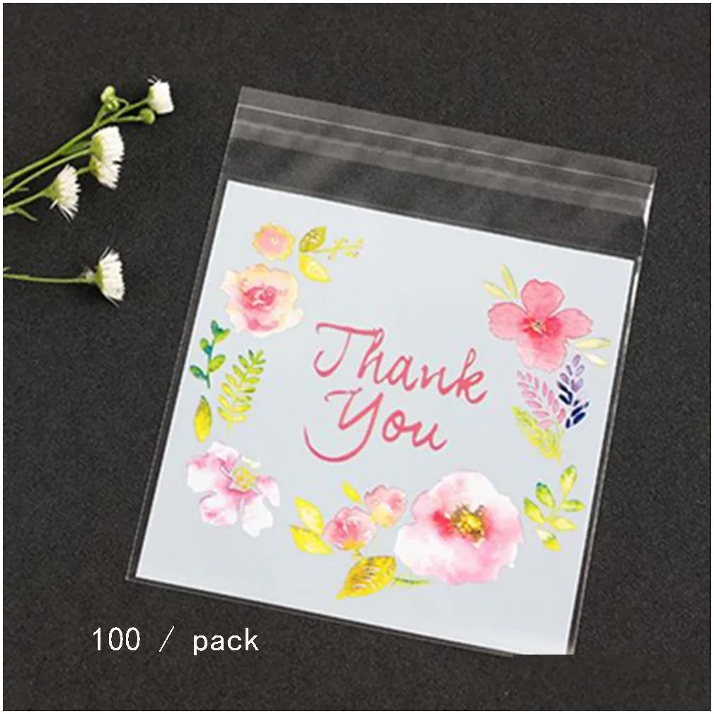 Gift Wrap Plastic Packing Bags Flower Pattern Self-Adhesive Candy Cookie Gift Sample Package Bag1 Drop Delivery Home Garden Festive Pa Otlpu