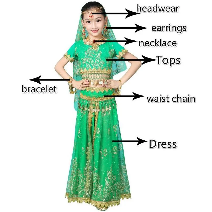 Stage Wear Girls Belly Dance Costumes Design Oriental Children Dresses India Bollywood Professional Outfit Kids 4 Color11