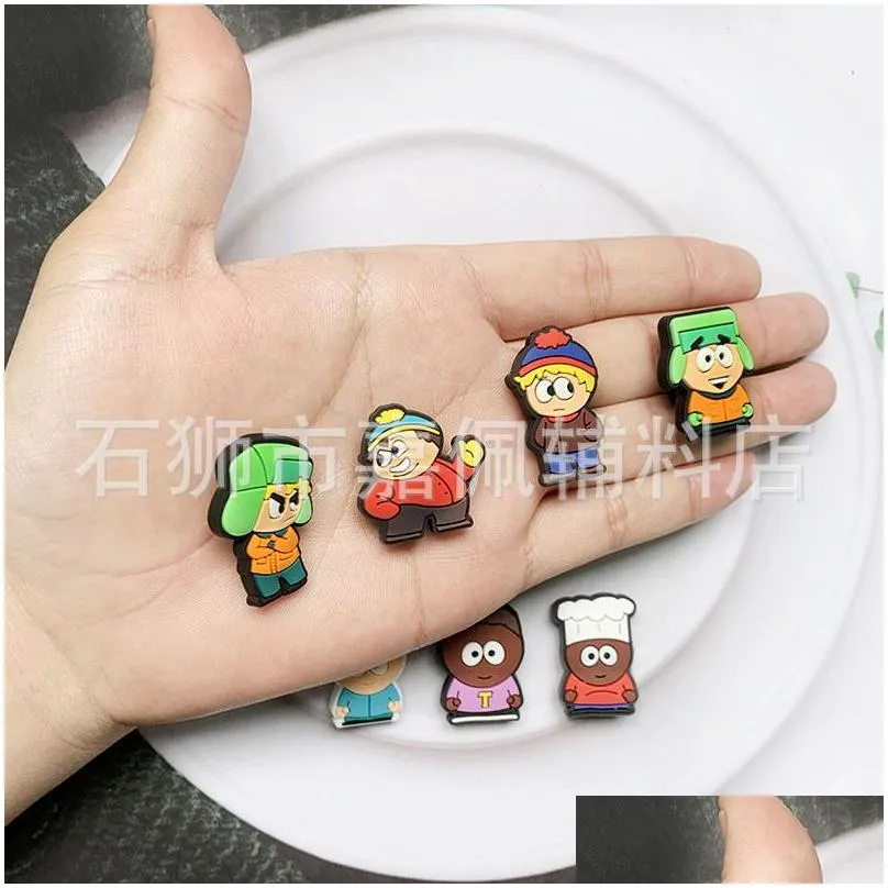 Anime charms wholesale childhood memories south park characters funny gift cartoon charms shoe accessories pvc decoration buckle soft rubber clog