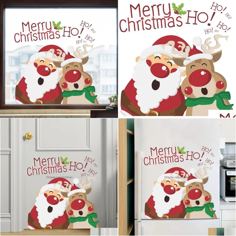 christmas window stickers santa claus elk wall stickers kids rooms decor wall decals year 2022 christmas decorative stickers