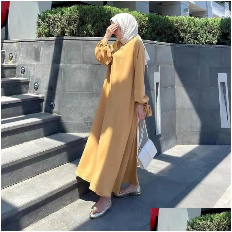 Ethnic Clothing Muslim Dress Middle East Arab Long Sleeve Abaya Women`s Southeast Asian Lace Up A-line Vestidos Elegantes Para Mujer