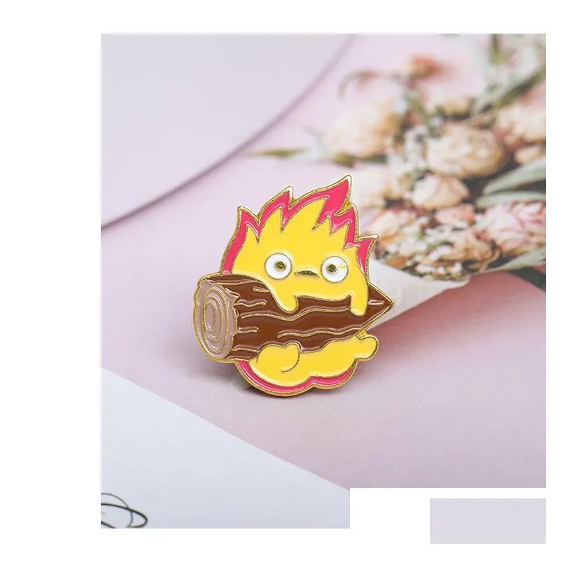 Calcifer Log Hard Enamel Pin Studio Ghibli Pin Fire brooch