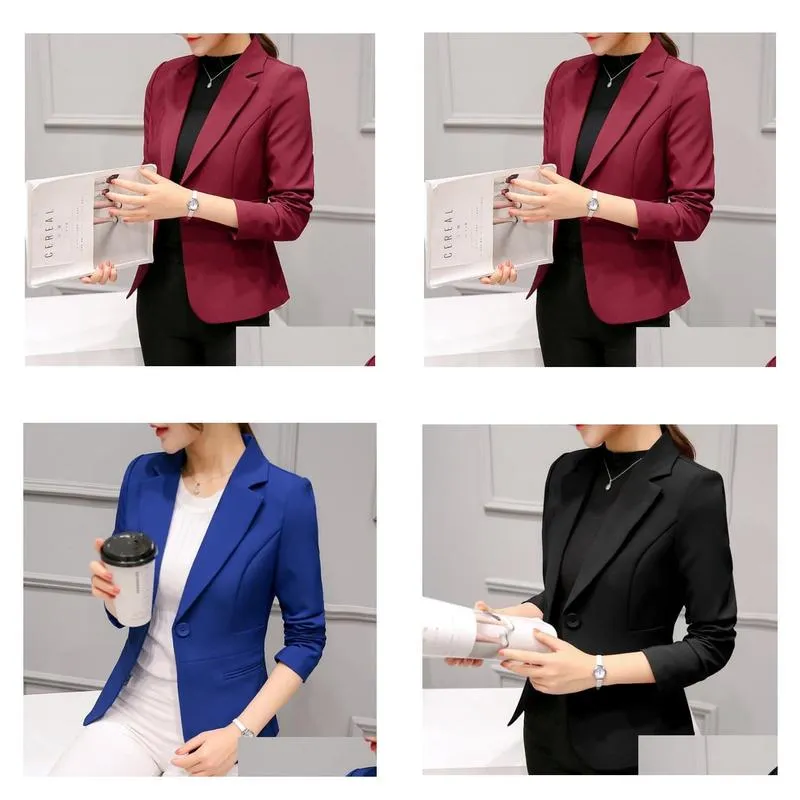 Women`S Jackets Women Blazer Formal Slim Blazers Lady Office Work Suit Pockets Jackets Coat Female Korea Casual Drop Delivery Apparel Otwxp