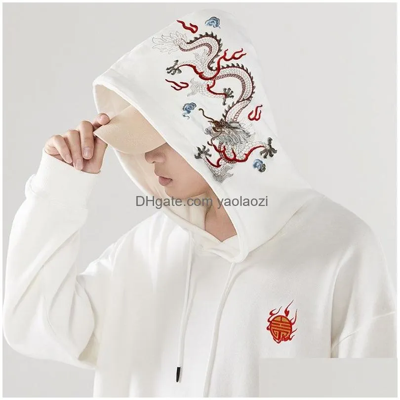  mens hoodies chinese dragon embroidery retro men streetwear letter hoodie man womens hooded hoody high street pullover sweatshirt