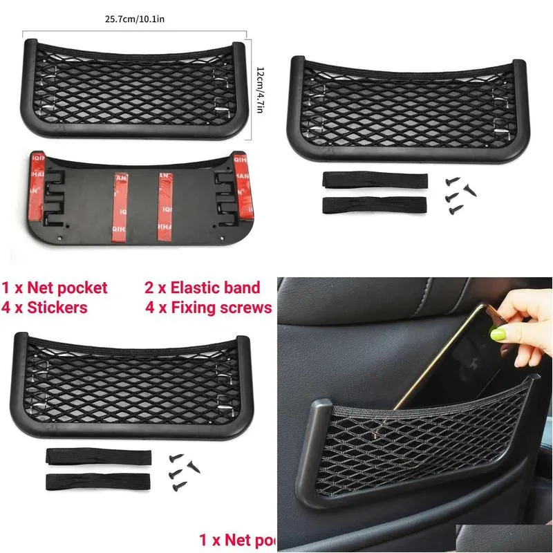 Car Back Rear Mesh Trunk Organizer Elastic String Magic Sticker Interior Storage Net Bag Seat Fixing Auto Accessory