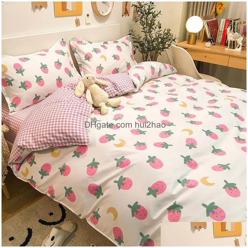 bedding sets fashion bedding set white green double bed linens nordic duvet cover pillowcase queen size flat sheet classic grid kids winter