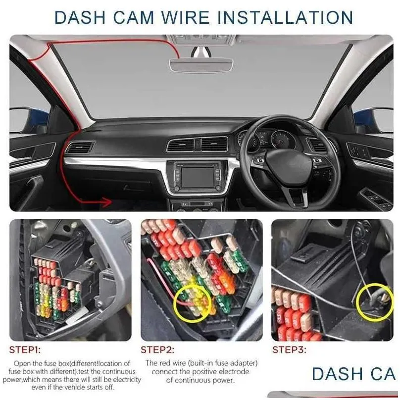 Car Dash Cam Wire 3.2m Mirror DVR Hardwire Cable Kit Video Recorder 12/24V To 5V Mini Micro USB  Line Auto Dashcam Camera