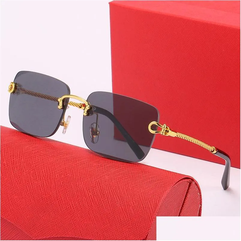 mens designer sunglasses leopard head composite metal rimless optical frame classic rectangle square luxury gold sunshade sunglass carti frame glasses