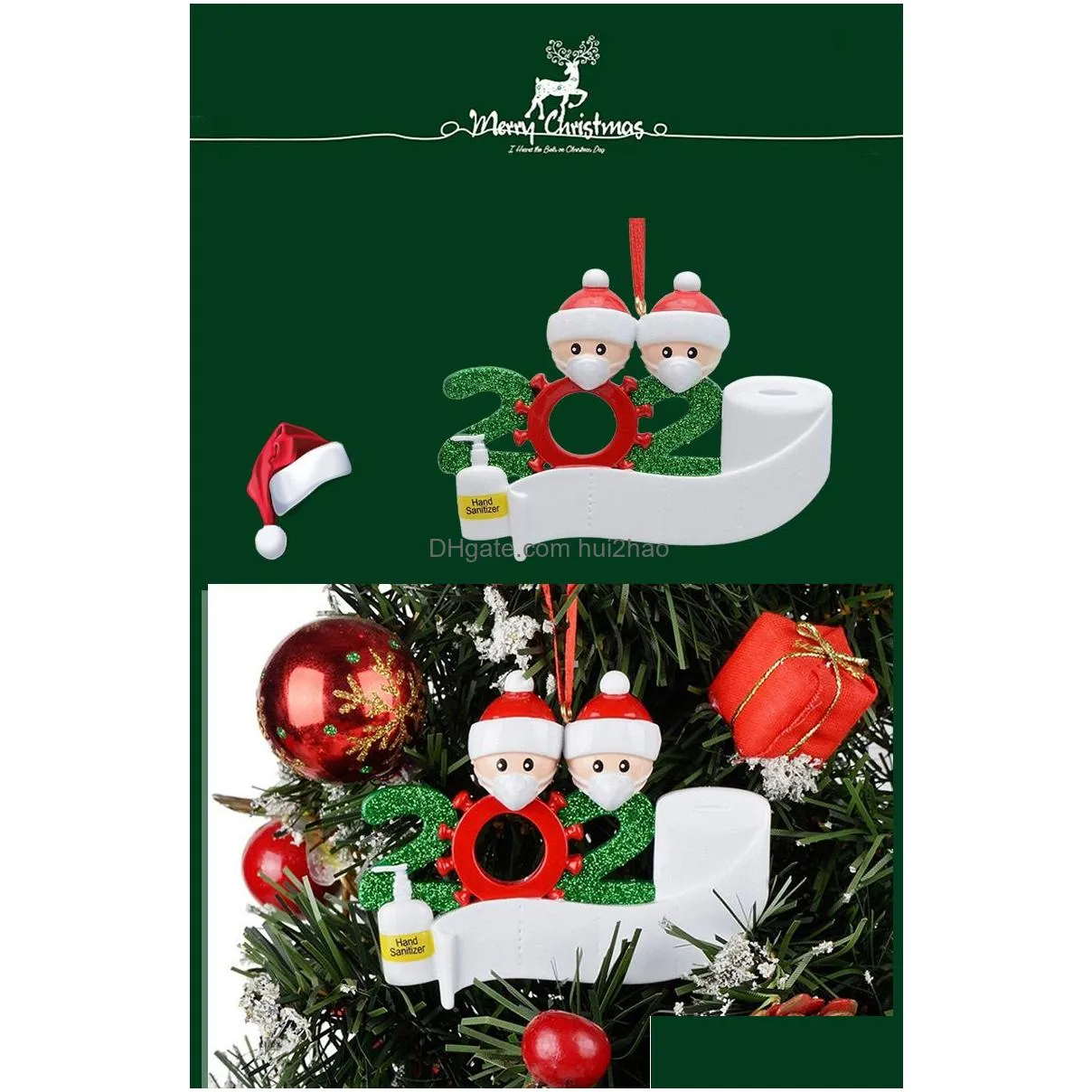 christmas ornament customized gift survivor family of 2 3 4 5 6 7 hanging decoration snowman pendant with face mask hand sanitizer
