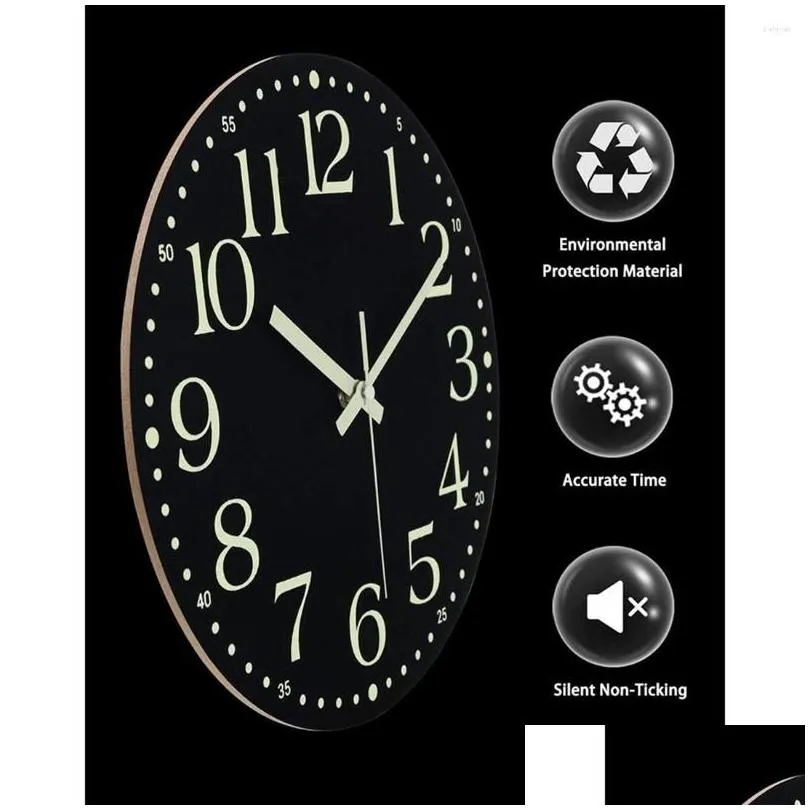 Wall Clocks Wall Clocks Luminous Cloc 12 Inch Silent Non-Ticking Battery Operated Clock Lighted Decoration For Bedroom Drop Delivery H Otluk