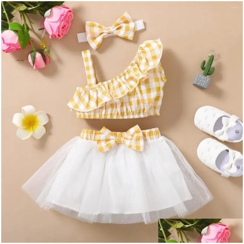 Clothing Sets Clothing Sets Summer Born Baby Girl Clothes Set 3 6 9 12 18 24 Months Outfits Lounge Sleeveless Top Mesh Skirts Children Dhbc3