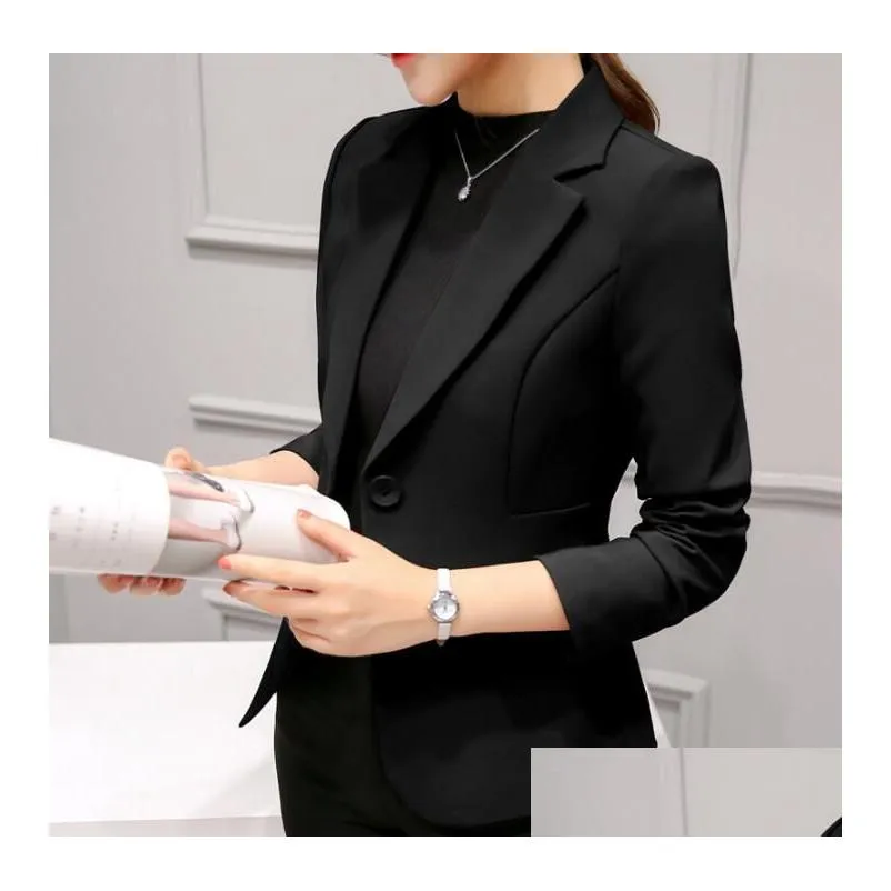 Women`S Jackets Women Blazer Formal Slim Blazers Lady Office Work Suit Pockets Jackets Coat Female Korea Casual Drop Delivery Apparel Otwxp