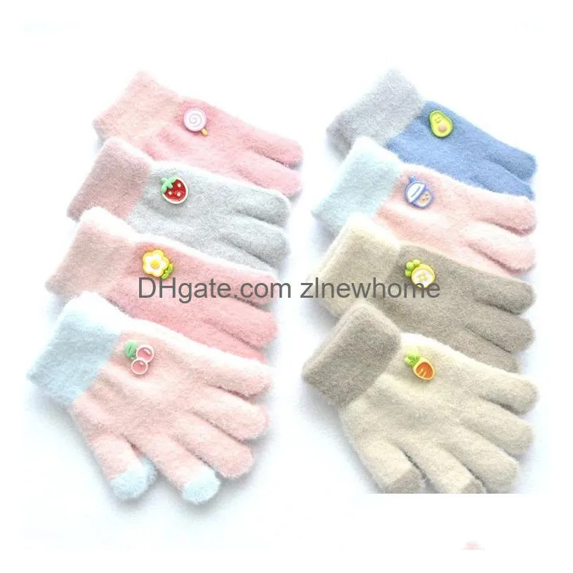 Party Favor Party Favor Winter Warm Kids Gloves Mink Wool Knitted For Children Aged 5-12 Years Old Little Carrot And Stberry Five Fing Dh6Jt