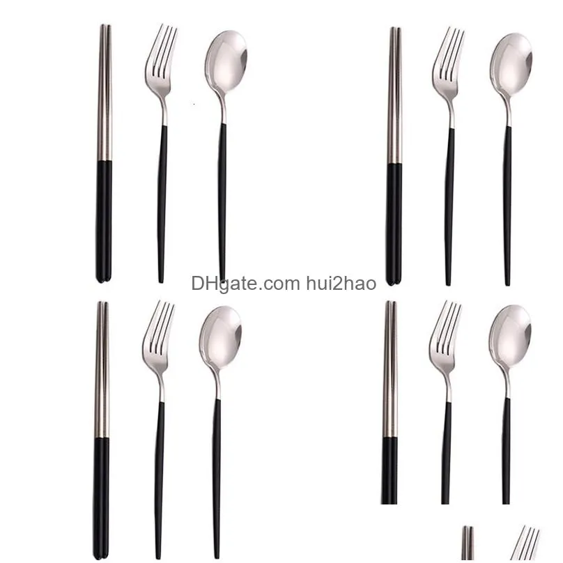 dinnerware sets 1216 pcs black gold cutlery set chopsticks knife fork spoon golden stainless steel korean dinnerware set luxury tableware set