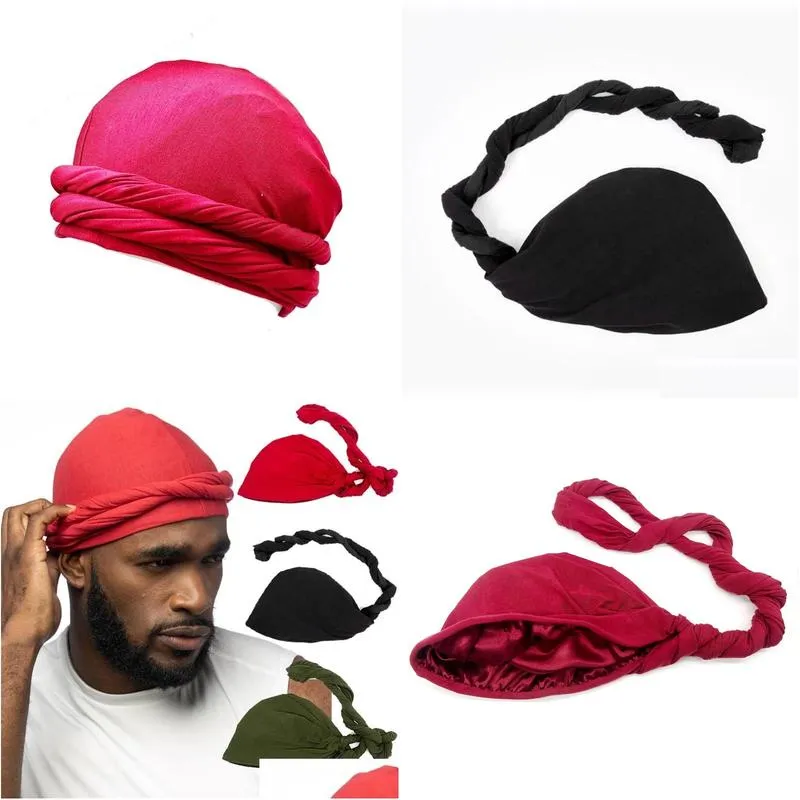 Caps & Hats 2023 New Turban For Women Men Head Wrap Soft Hats Braid Hair Er Headscarf Beanie Twisted Hijab Headwrap Drop Delivery Baby Otkm8