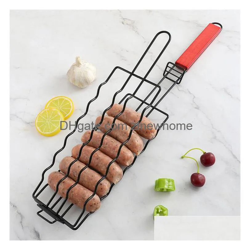 Bbq Tools & Accessories Bbq Tools Accessories Corn Barbecue Rack Sau Net Clip Steel Iron Basket Detachable Folding Portable Grilling M Dh7P4