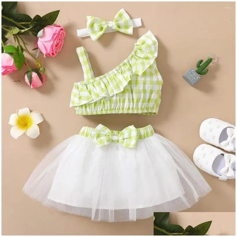 Clothing Sets Clothing Sets Summer Born Baby Girl Clothes Set 3 6 9 12 18 24 Months Outfits Lounge Sleeveless Top Mesh Skirts Children Dhbc3