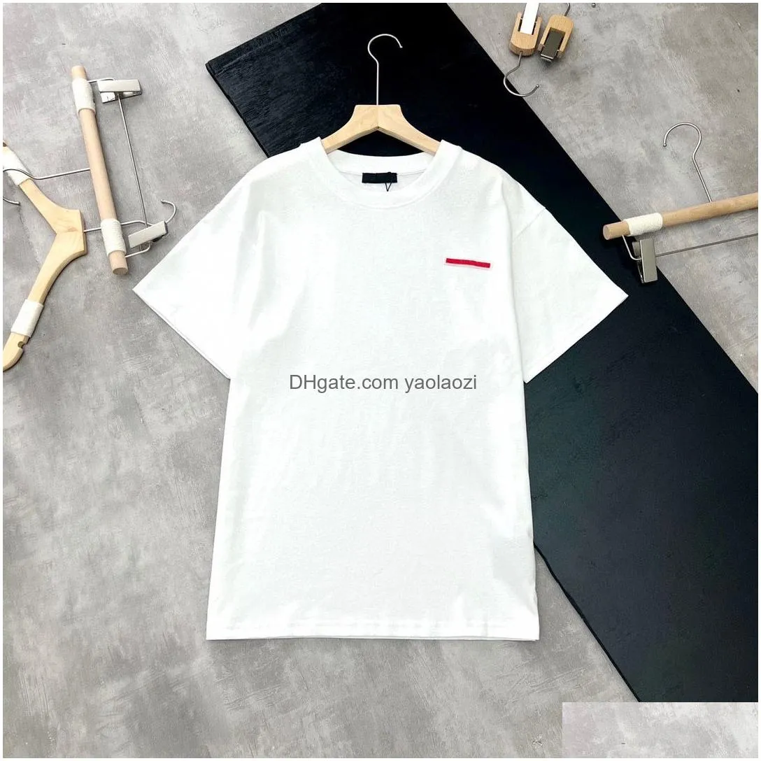 designer pra triangle luxury brand red with letters t shirt with letters man woman fashion clothing black white tees summer round neck short sleeves pure