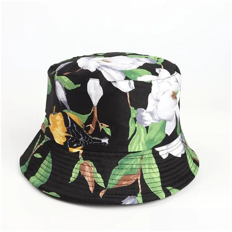 Caps & Hats Flower Bucket Hat Fisherman Sunshade Hats Sunsn Basin Cap Fashion Double-Sided Wear Bonnet Tourism Beach Travel Wide Brim Otnzc