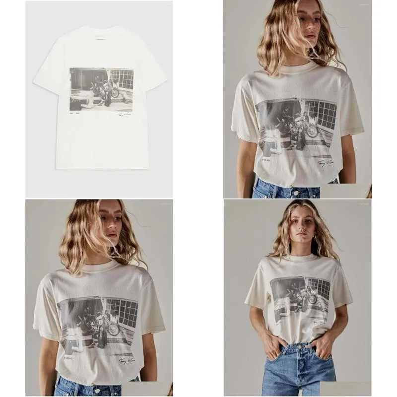 Women`s T Shirts Aesthetic Po Graphic T-shirts Women 2023 Summer Clothes Beige O Neck Short Sleeve Vintage T-shirt Fashion Tees Tops