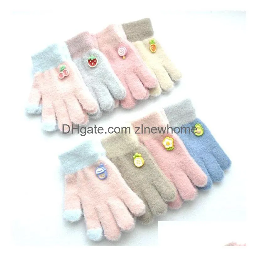 Party Favor Party Favor Winter Warm Kids Gloves Mink Wool Knitted For Children Aged 5-12 Years Old Little Carrot And Stberry Five Fing Dh6Jt