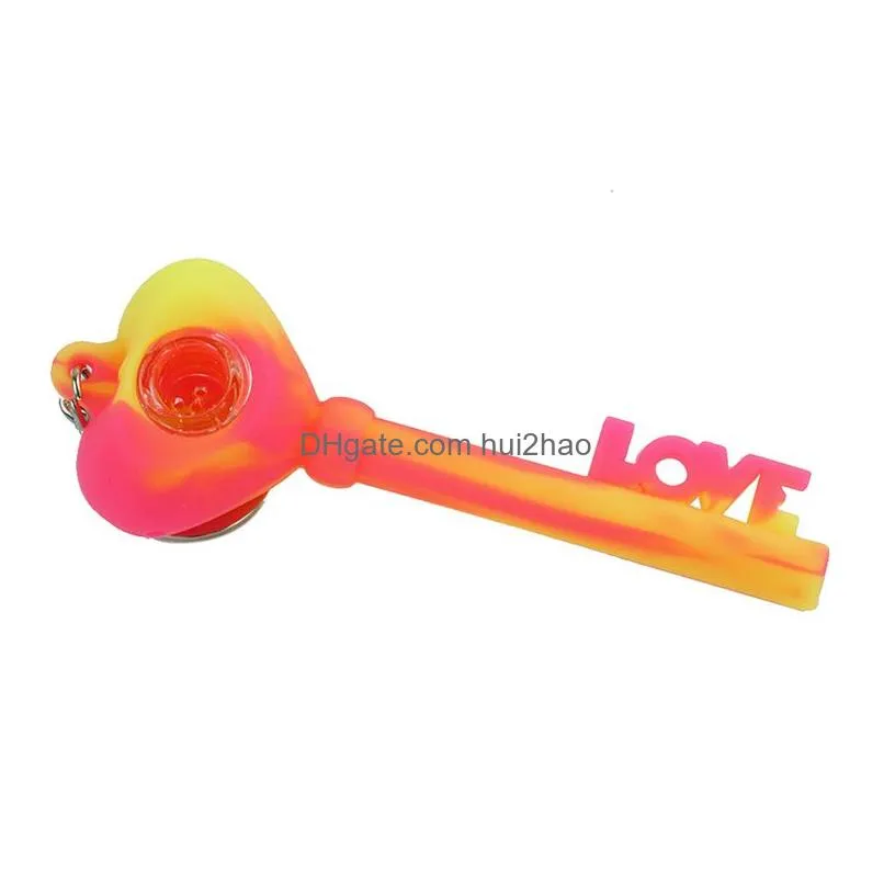 silicone pipes dry herb tobacco heart key deisgn hand smoking pipe with hidden bowl unbreakable