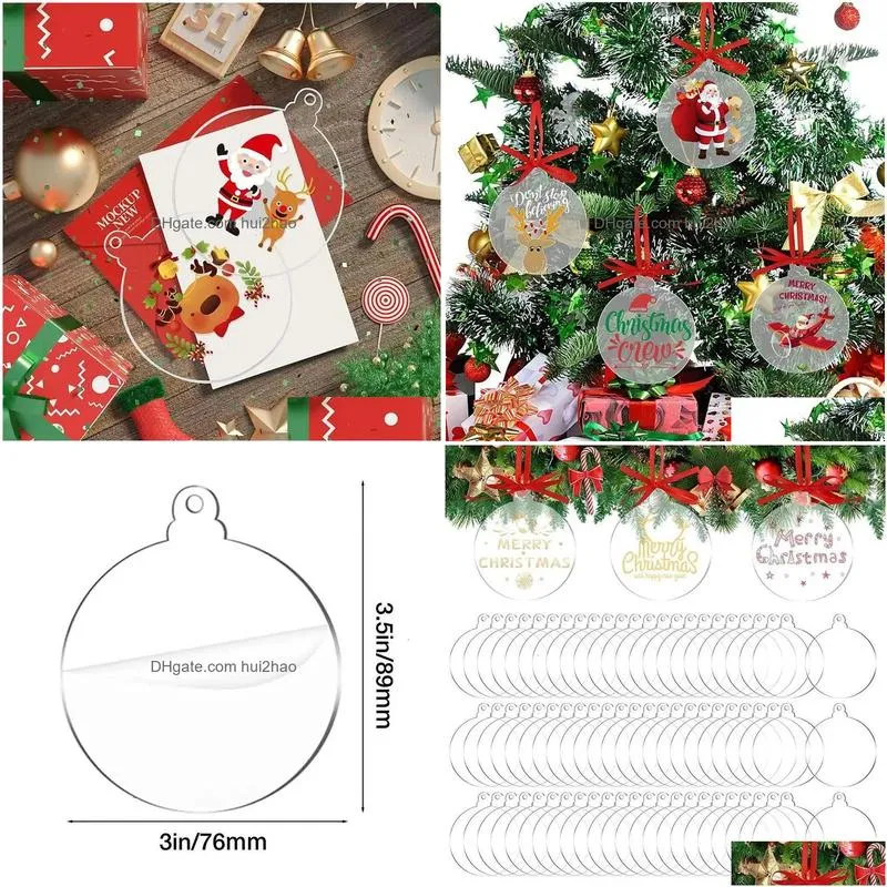 christmas decorations clear acrylic ornament flat ornaments for crafts 2023 round ball bubble tree hanging pendant diy 231018