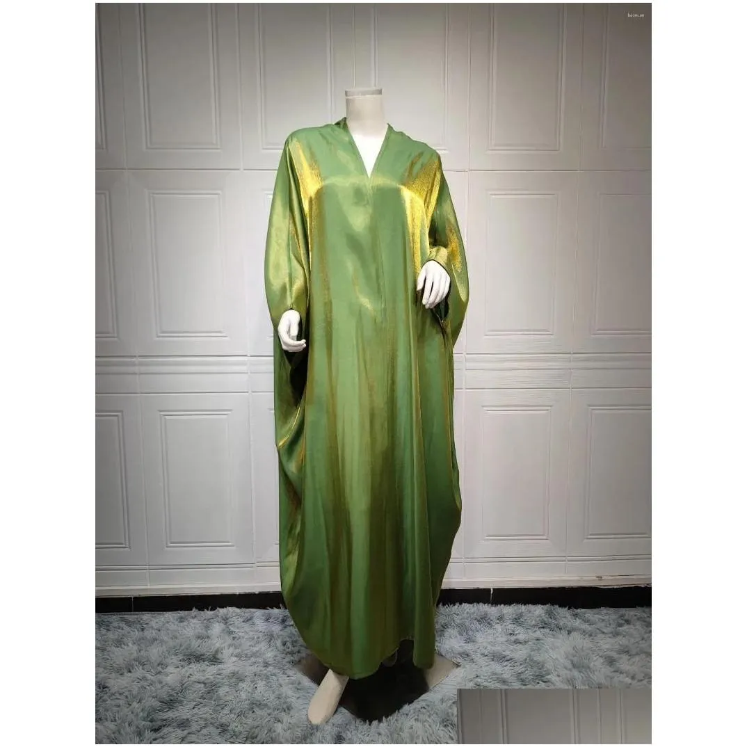 Ethnic Clothing Abaya Dress 2024 Fashion Batwing Sleeve Open Robe Muslim Arabic Dubai Satin Kaftan Cardigan Kimono Ramadan Long