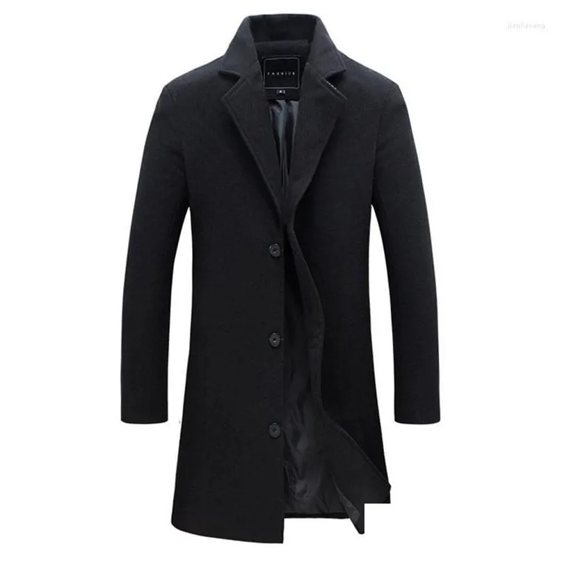 Men`S Trench Coats Mens Trench Coats Winter Stylish Formal Overcoat Jacket For Men Solid Color Long Sleeve Outerwear Button Up Fashion Ottps