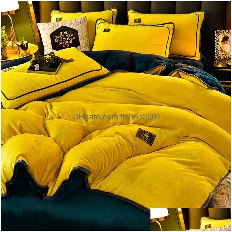 bedding sets solid color double sided warm plus velvet quilt cover flannel bed milk four piece thickened winter coral fleece sheets