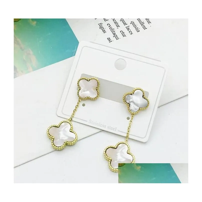 Fashion Vintage 4/Four Leaf Clover Desinger Earrings Silver 18K Gold Plated for Women Titanium Stainless Steel Wedding Jewelry Gift