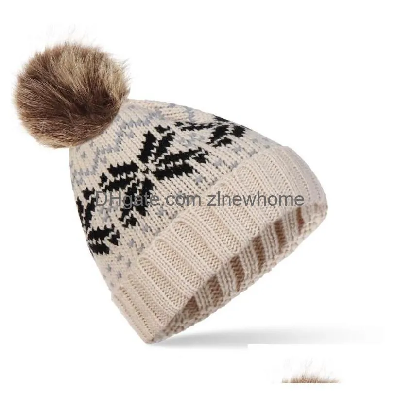 Holiday Pom-Pom Beanies Women Men Warm Winter Soft Knit Hat Chrsitmas New Year Caps Drop Delivery Dhy3K