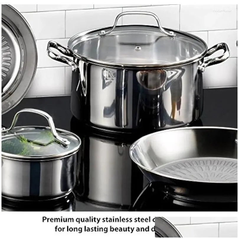 Cookware Sets Performa Stainless Steel Set 12 Piece Induction Pots And Pans Dishwasher Safe Silver